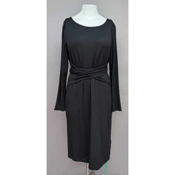 Talbots Dresses & Skirts - Talbots Black Long Sleeve Wrap Waist Midi Dress Large NEW Wool Desk to Dinner